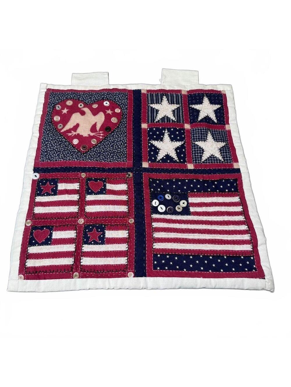 Vintage 16.5" x 16.5" Americana Button Wall Hanging Quilt Fabric Panel Decor
